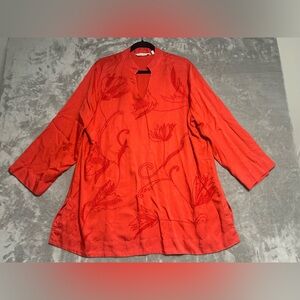 Soft Surroundings Tunic Top Women’s 1X Long Sleeve Red Embroidered Artsy